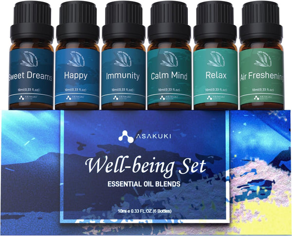 ASAKUKI Essential Oil Blends Set for Diffusers, Calming, Dreams, Breathe, Relaxing Aromatherapy Oils