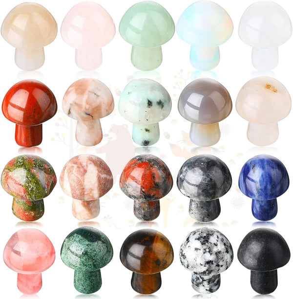 Nuanchu 20 Pcs Crystal Mushroom Decor, Mini Sculpture Mushroom Worry Stone Figurines for Party Favors (Vivid Colors)