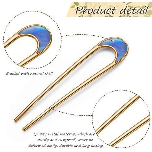 WILLBOND 8 Pieces French Hair Pin, Metal U Shaped Pins, 4 Inch Chignon Sticks for Women