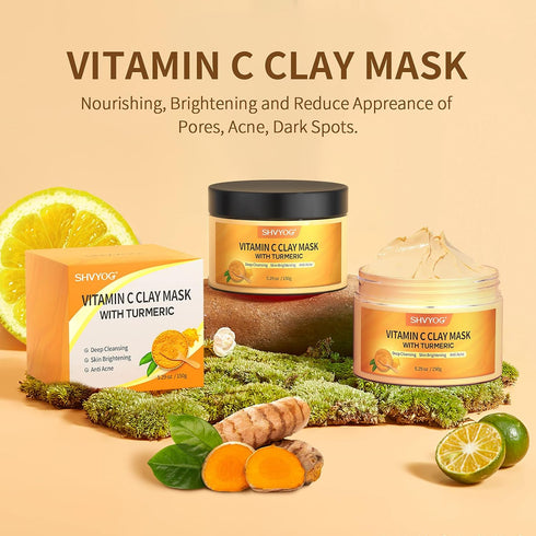Vitamin C Face Mask with Kaolin Clay and Turmeric for Dark Spots and Dull Skin, 5.29 Oz