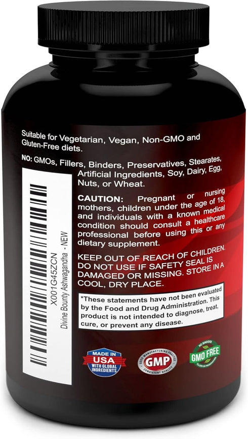 Divine Bounty Organic Ashwagandha Capsules, 1200mg with Black Pepper, 90 Veggie Capsules for Mood Support