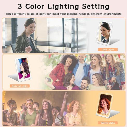 Lighted Travel Makeup Mirror, Portable Travel Mirror 10X Magnification with 72 LED Lights & Stepless Dimming 3 Color Rechargeable Cosmetic Mirror Travel Essentials