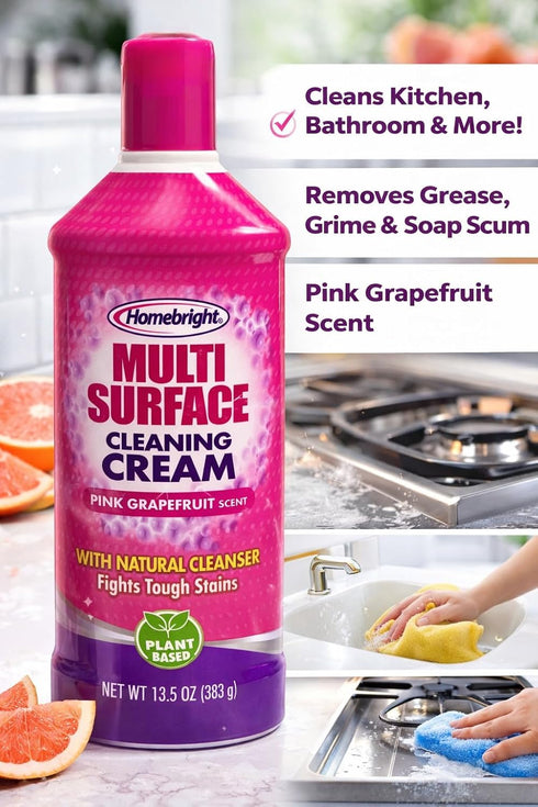 HOMEBRIGHT 13.5 oz Multi-Surface Cleaning Cream, Pink Grapefruit Scent, Natural Cleanser, Liquid