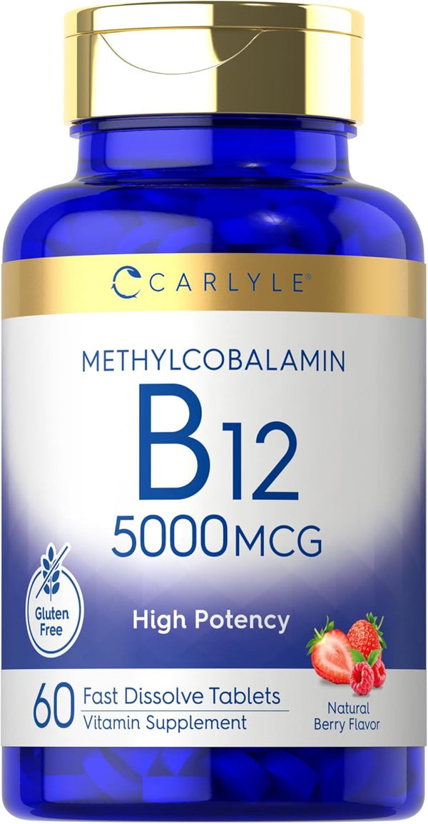 Carlyle Vitamin B-12 5000mcg | 60 Fast Dissolve Tablets | Vegetarian, Non-GMO, Gluten Free