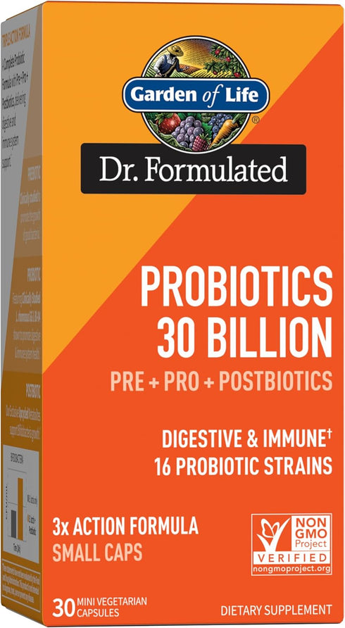 Garden of Life Dr Formulated Probiotics - 30 Billion CFU Pre + Pro + Postbiotics for Digestive Support
