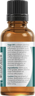 Viva Doria 100% Pure Sage Essential Oil, Undiluted, Food Grade, Sage Dalmatian Oil, 1 Fluid Ounce (30 mL) Natural Aromatherapy Oil