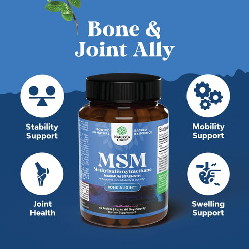 Pure MSM Supplement Tablets for Joint Support, Flexibility, Collagen Boosting, Antioxidant for Men and Women