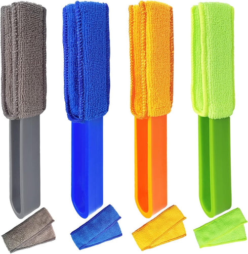 4 Pack Blinds Duster, Window Cleaner Brush with 4 Microfiber Sleeves for Blinds, Air Conditioner Vents & Fans