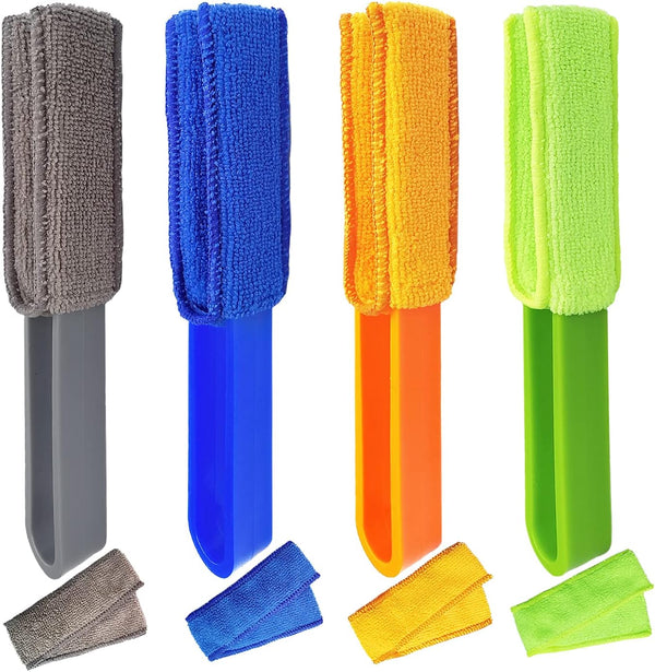 4 Pack Blinds Duster, Window Cleaner Brush with 4 Microfiber Sleeves for Blinds, Air Conditioner Vents & Fans