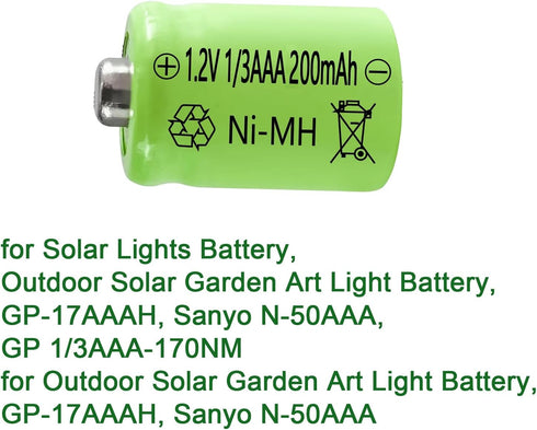 1.2V 1/3 AAA 200mAh NiMH Rechargeable Batteries for Solar Art Light, Headlamp, Toys, Gas Cooker