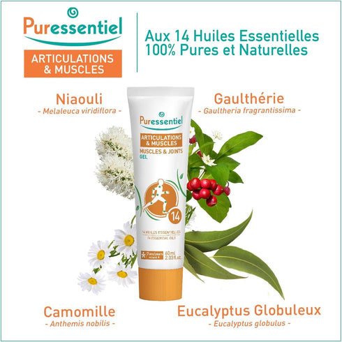 Puressentiel Muscles and Joints Gel - 2.02 oz Cooling Gel for Muscle, Knee, Foot, and Back Relief