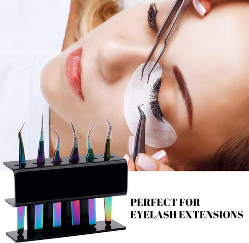 Lash Extension Supplies GEMERRY Tweezer Holder - Acrylic Display Storage for 6 Pcs Tweezers (Black)