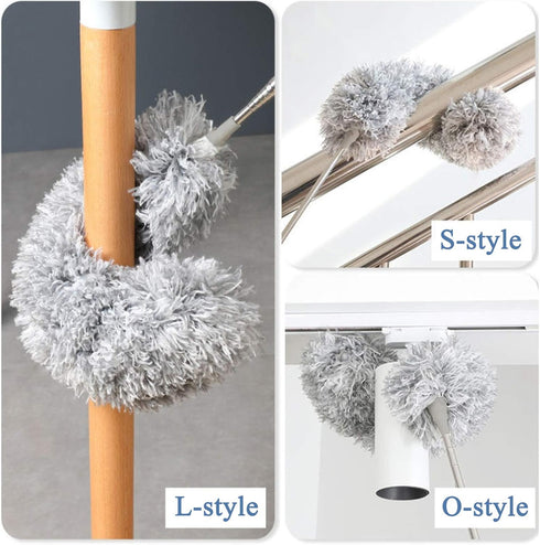 Microfiber Duster Gray with 100" Extension Pole, Telescoping Feather Dusters for Cleaning High Ceilings, Cobwebs, Fans,