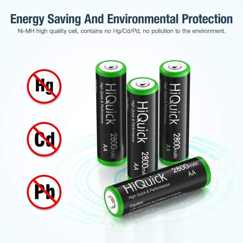 HiQuick AA AAA Rechargeable Batteries Combo - 2800mAh AA (4 Pack) and 1100mAh AAA (4 Pack), 1.2V Ni-Mh