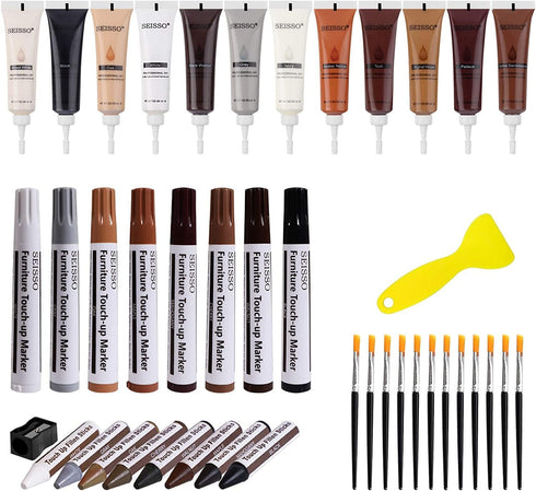 SEISSO Furniture Repair Kit - Set of 42, Wood Repair Kit with Scratch Repair Markers and Wax Sticks