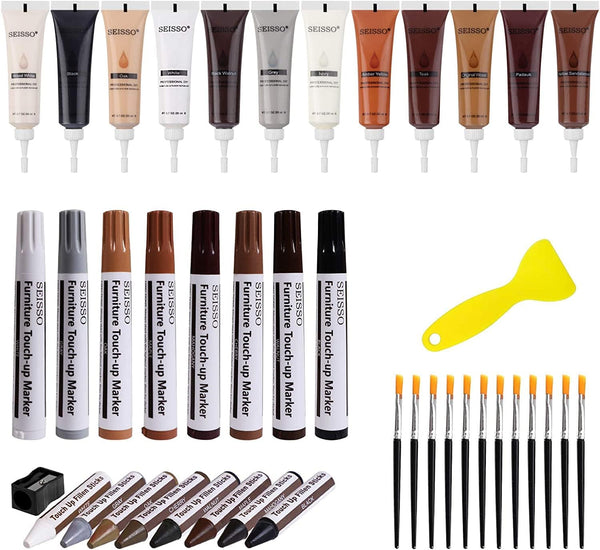 SEISSO Furniture Repair Kit - Set of 42, Wood Repair Kit with Scratch Repair Markers and Wax Sticks