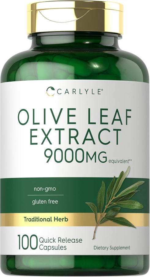 Carlyle Olive Leaf Extract Capsules, 9000mg, 100 Count, Non-GMO, Gluten Free High Potency Supplement