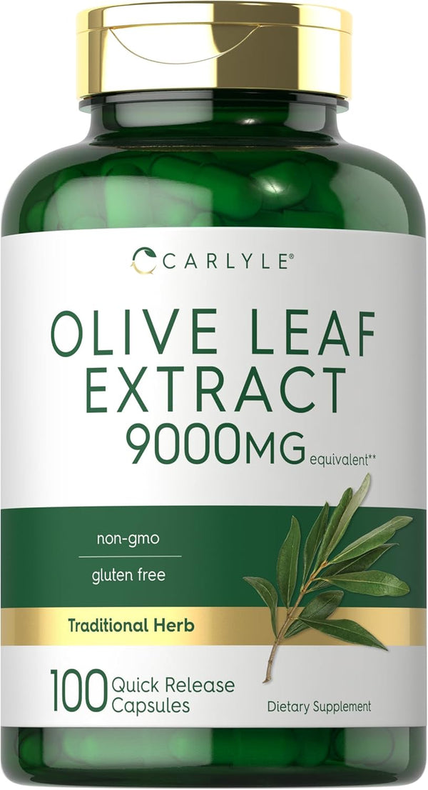 Carlyle Olive Leaf Extract Capsules, 9000mg, 100 Count, Non-GMO, Gluten Free High Potency Supplement