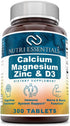 Calcium Magnesium Zinc + Vitamin D3 Tablets, 300 Count, Promotes Strong Bones & Teeth, Supports Nerve & Muscle Function