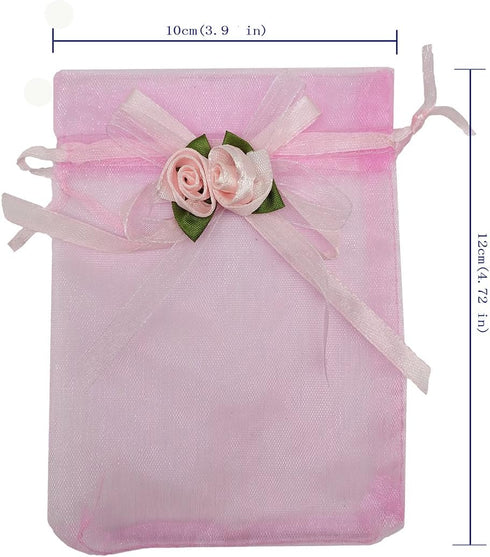 50pcs Sheer Organza Favor Bags (3.8x4.8'', Pink, Gift Bags for Wedding Samples Display)