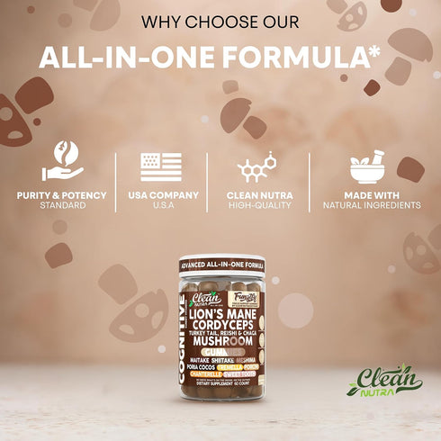Gummies Immune Gummy Clean Nutra Lions Mane Mushroom Cordyceps Supplement for Memory and Focus Support Vitamins Reishi