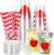 Whaline 50Pcs Back to School Apple Disposable Plastic Cups, 12oz Red Apple Cold Beverage Drinking Cups with Lids and