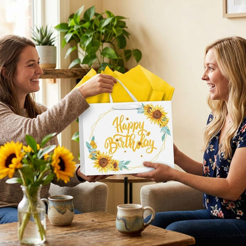 Nefrayd Sunflower Birthday Gift Bag Large with Card & Tissue Paper, Happy Birthday Gift for Women, Girls, Mothers Day