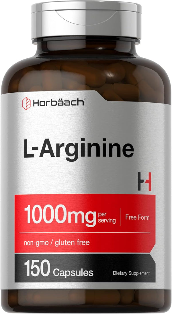 Horbaach L Arginine 1000mg Capsules | 150 Powder Pills | Non-GMO & Gluten Free Supplement