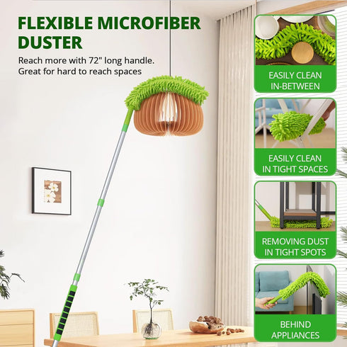 Ceiling Fan Cleaner Duster with 6 Ft Extension Pole, High Ceiling Fan Blade Cleaning Tool with Microfiber Duster Pads
