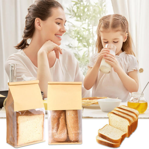Kosotody 50 Pack Breads,5.1 3.9 11 Inches Bread Bags for Homemade x x Brown Bakery Bags with Tin Tie, Cotton Paper Loaf