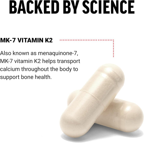 FORCE FACTOR MK-7 Vitamin K2 100mcg, Bone Support Supplements for Women and Men, 60 Vegetable Capsules