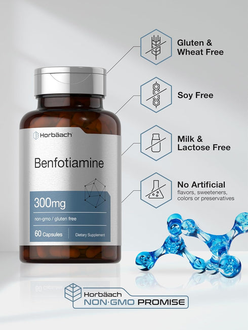 Horbaach Benfotiamine 300mg, 60 Capsules - Non-GMO, Gluten Free Supplement