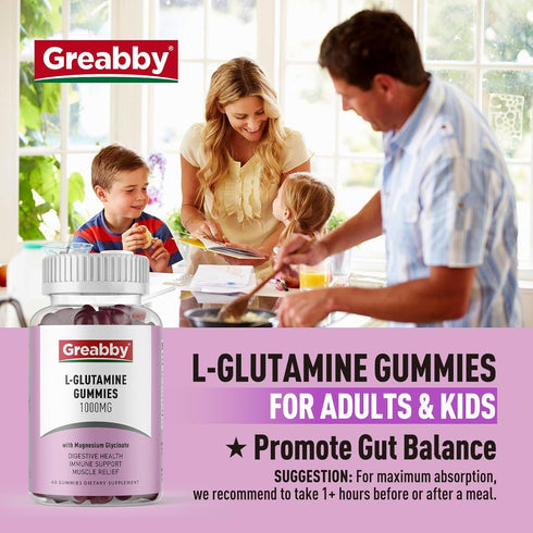 L Glutamine 1000mg Gummies - Muscle Relief & Immune Support, Vegan & Non-GMO, Gluten Free (60 Count)