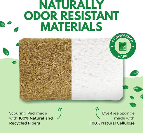 Natural Kitchen Sponges, Pack of 6, Cellulose & Coconut Dish Sponge, Odor Free, Eco-Friendly for Cleaning