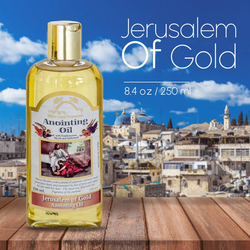 Anointing Oil from The Holy Land - Jerusalem of Gold Biblical Oil with Frankincense, Myrrh, and Spikenard, 8.45 fl.oz