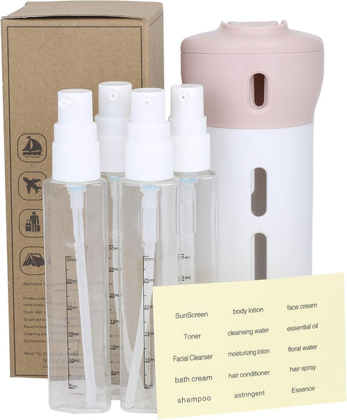 Travigo 4-in-1 Travel Dispenser Bottle, TSA Approved, Includes Four 1.4 oz. Reusable Cosmetic Toiletry Containers