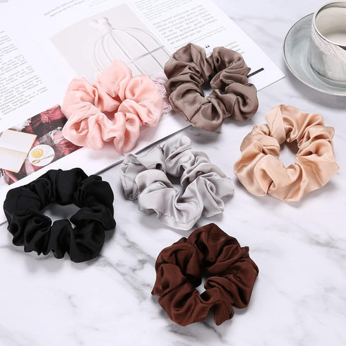 Lolalet Satin Hair Scrunchies for Women, Softer Than Silk Hair Ties, 6 Pack Big Scrunchy