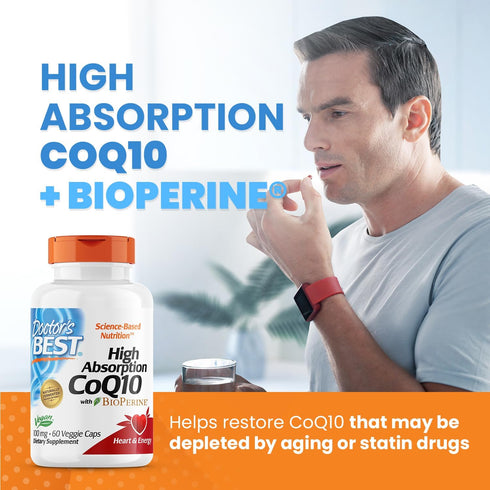 Doctor's Best High Absorption CoQ10 with BioPerine, 60 Veggie Caps, 100 mg, Vegan, Gluten-Free, Heart Health