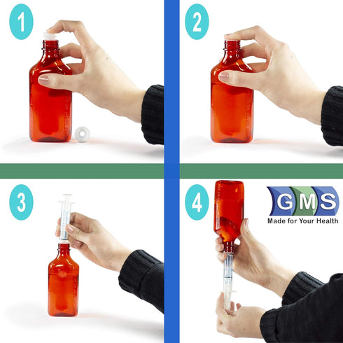 GMS Press in Bottle Adapter Plug for Oral Medication Syringes - Reusable BPA Free Plastic, 25 Count
