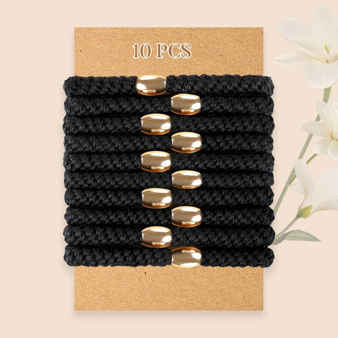 No Damage Hair Ties, 10PCS Elastic Ponytail Holders for Thick Hair, Braided Hair Bands for Women & Girls - Black