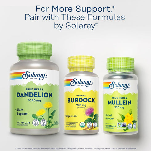 SOLARAY Organic Burdock Root 970 mg, 100 Organic Capsules, Digestive Support
