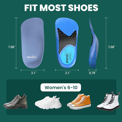 Plantar Fasciitis Heel Insert for Women, Welnove Shock Absorbing Insoles for Heel Pain Relief, Women 6-10