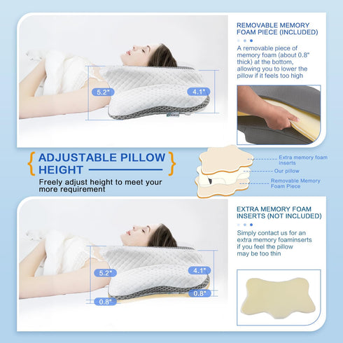 Pain Relief Memory Foam Neck Support Pillow, Adjustable Ergonomic Contour Pillow for Cozy Sleeping, Orthopedic