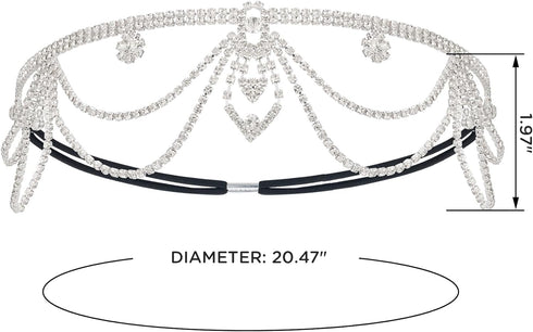 SWEETV Roaring 20s Crystal Rhinestone Head Chain Jewelry, Silver Headpiece Hair Accessories