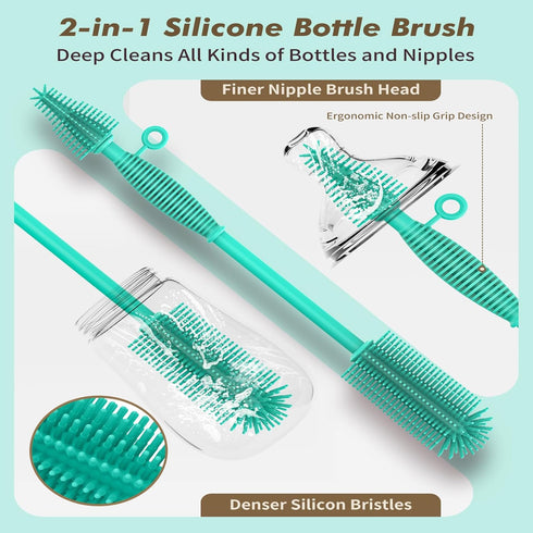 Silicone Bottle Brush and Straw Cleaner Set, Soft Baby Bottle Cleaner, Bendable Straw Cleaning Brush, Long Handle