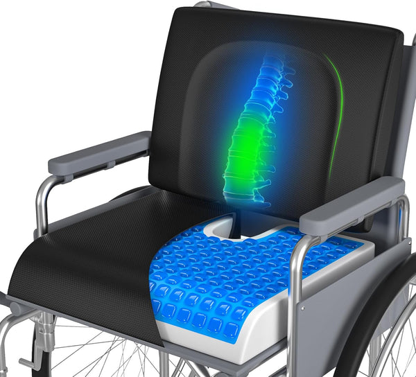 HeiWecan Wheelchair Cushions, 18''x16''x 3'' Gel Wheelchair Seat Cushion with Lumbar Pillow, (2-Piece