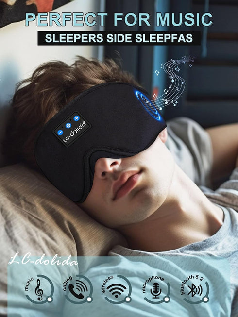 LC-dolida Sleep Headphones, 3D Bluetooth Wireless Music Eye Mask, Ultra-Thin Stereo Speakers for Sleeping