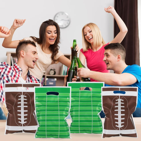 WJIAAA 60 Pcs Football Goodie Bags with Handle, Party Favors Treat Snack Bags Plastic Rugby Theme Goodie Bag for Sports