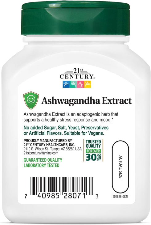 21st Century Healthcare Ashwagandha Extract, 500 mg, 60 Capsules for Wellness