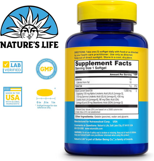 NATURE'S LIFE Black Currant Seed Oil 1000mg, 60 Softgels - Natural Source of Omega 6 & 3